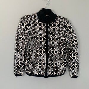 Vintage Talbots black white‎ mock collar full zipper heavy knit cardigan sweater